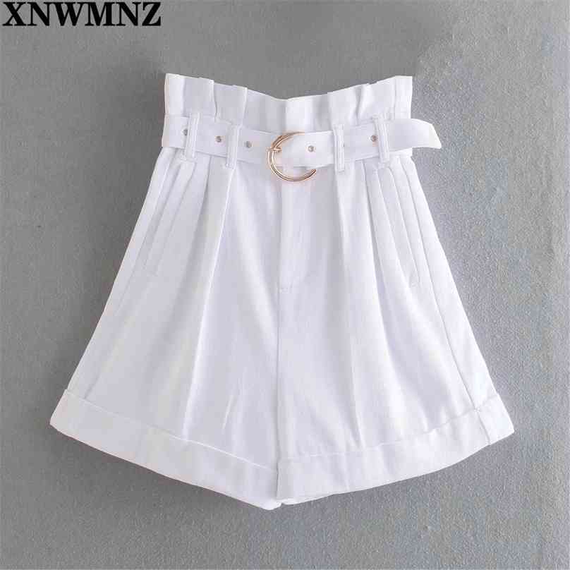 women Fashion White paperbag bermuda shorts Female with belt high-waist turn-up hems zip fly pants 210520
women Fashion White paperbag bermuda shorts Female with belt high-waist turn-up hems zip fly pants 210520