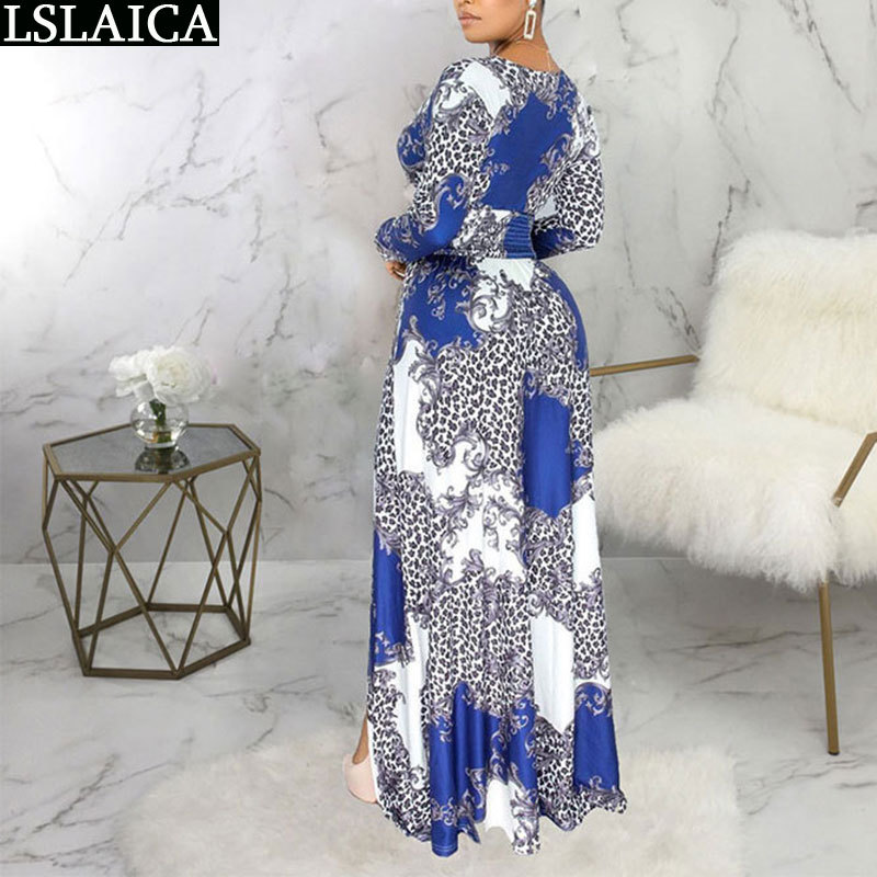 Beach Dress Slim Thigh Slit Fashion Party Bohemian Women Clothing Long Sleeve Floor-Length A-Line Deep V Neck Robe Longue Femme 210515