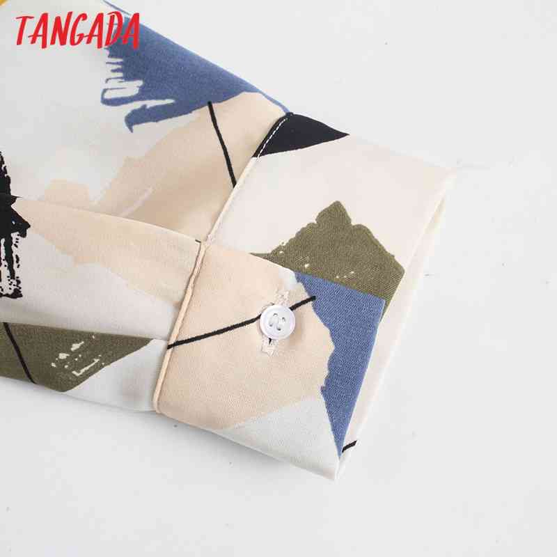 Women Fashion Print Chiffon Shirt Blouses Vintage Long Sleeve Button-up Female Shirts Blusas Chic Tops BE501 210416