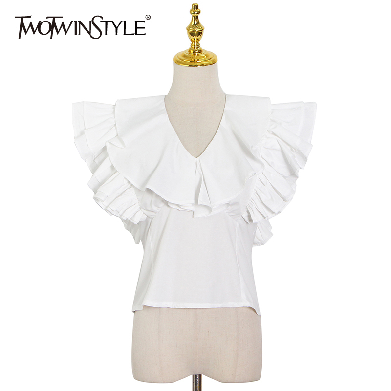 Casual White Ruffle Shirt For Women V Neck Sleeveless Slim Minimalist Blouses Females Summer Fashion Style 210524, Black
Casual White Ruffle Shirt For Women V Neck Sleeveless Slim Minimalist Blouses Females Summer Fashion Style 210524, Black
