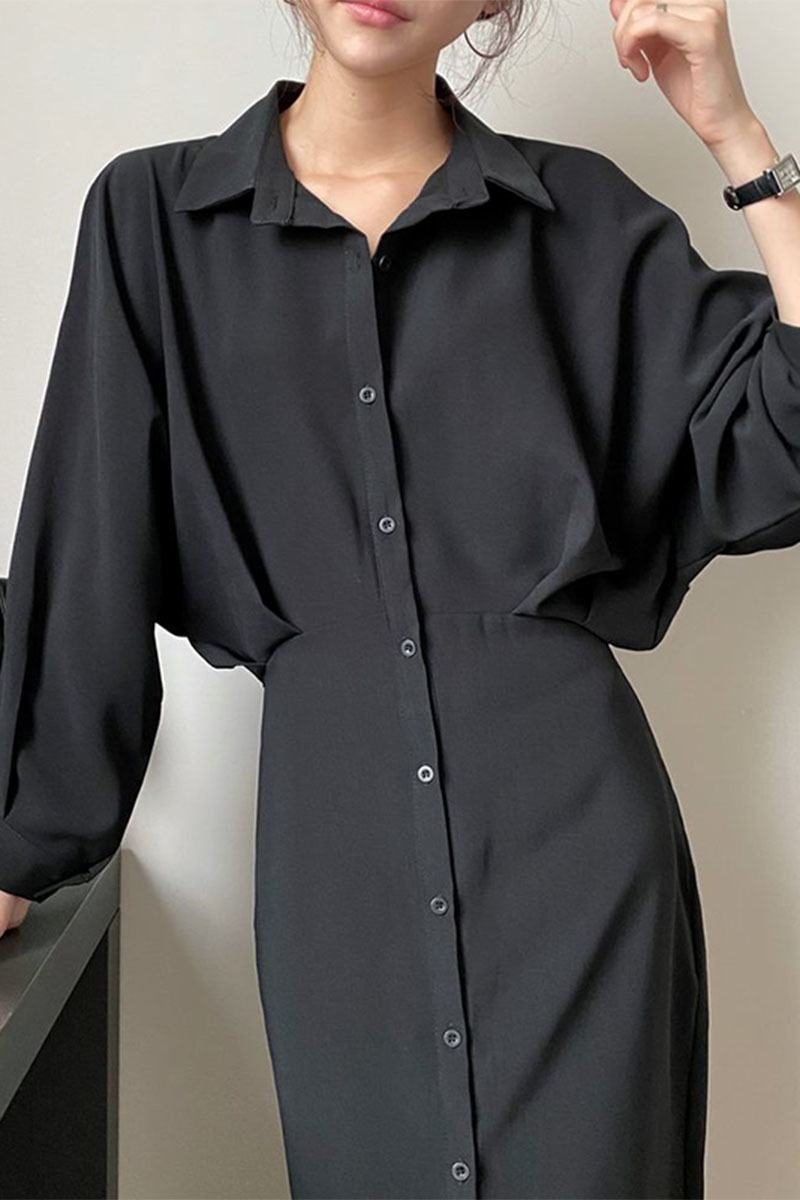 Casual Shirt Dress for Women Korean Chic Robe Loose Batwing Sleeve Dresses Female Vintage Elegant Vestidos Mujer 210519
