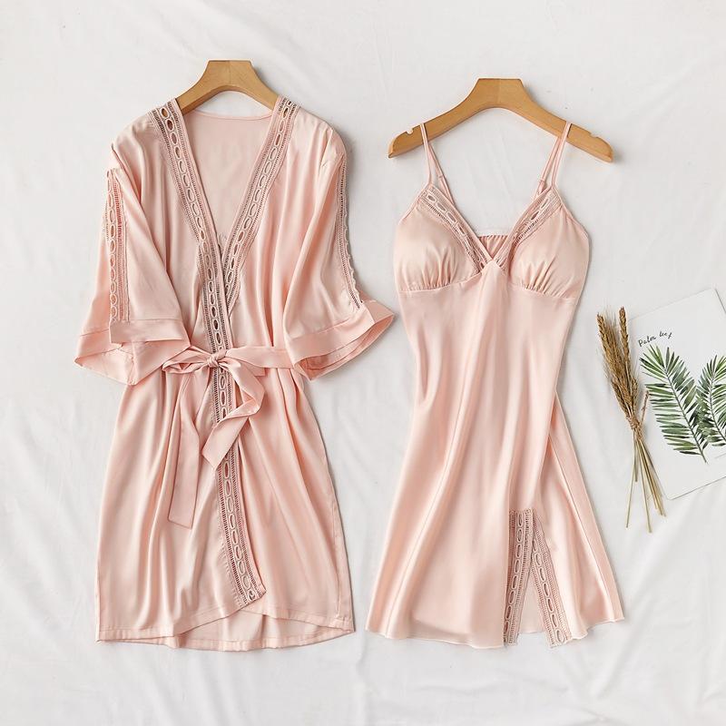 Women's Sleepwear 2PCS Robe Set Women Nightwear Satin Silky Kimono Bathrobe Gown Sexy Hollow Out Negligee Lace Intimate Lingerie, Pink
Women's Sleepwear 2PCS Robe Set Women Nightwear Satin Silky Kimono Bathrobe Gown Sexy Hollow Out Negligee Lace Intimate Lingerie, Pink