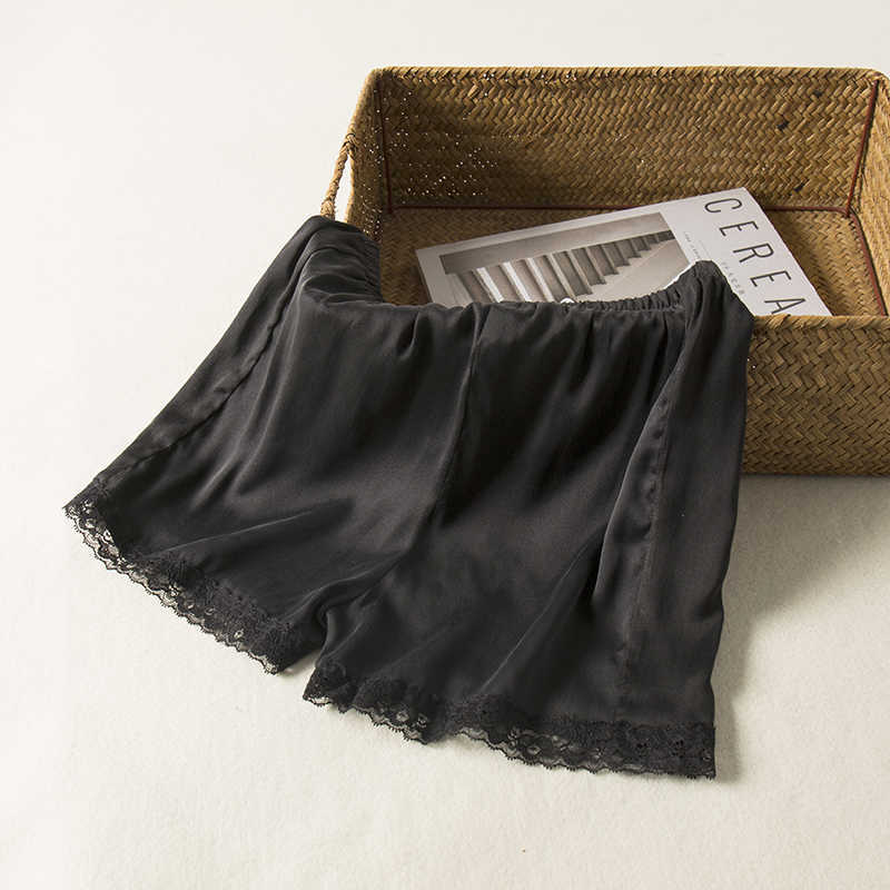 SuyaDream Woman Silk Shorts Black 100%Natural Silk Lace Shorts Summer 210611