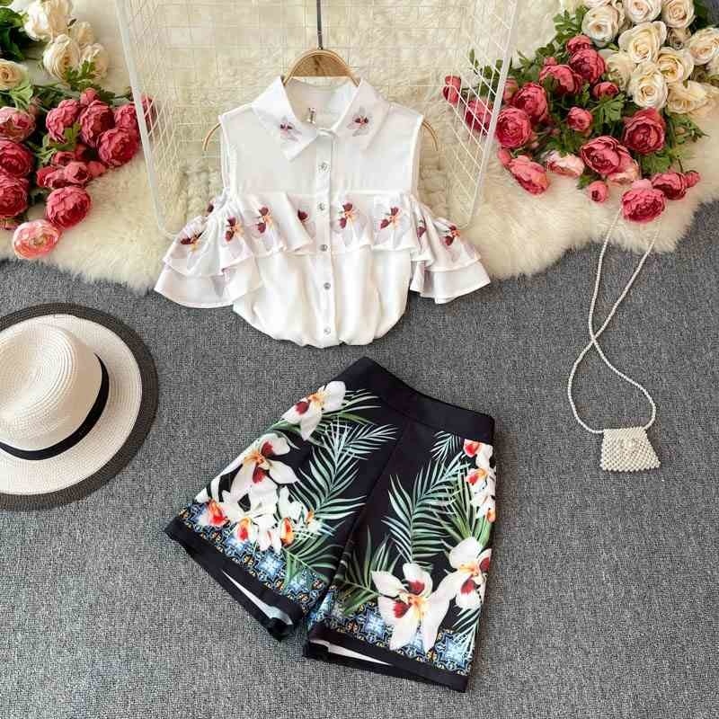 Suit style ladies shirt strapless ruffled all-match printed wide-leg shorts two-piece trendy 210525, White
Suit style ladies shirt strapless ruffled all-match printed wide-leg shorts two-piece trendy 210525, White