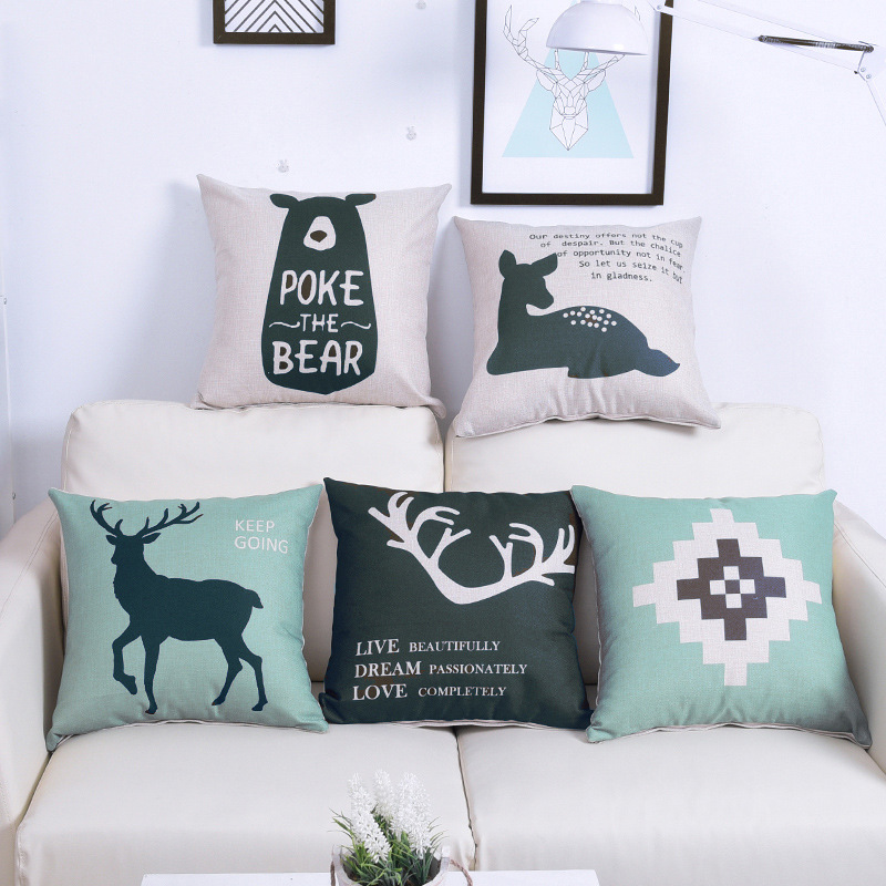 45*45cm Custom Flaxen Encrypted Cotton Linen Covers Cartoon Deer Minimalistic Geometric Explosion case KKB2669 Free shipping
