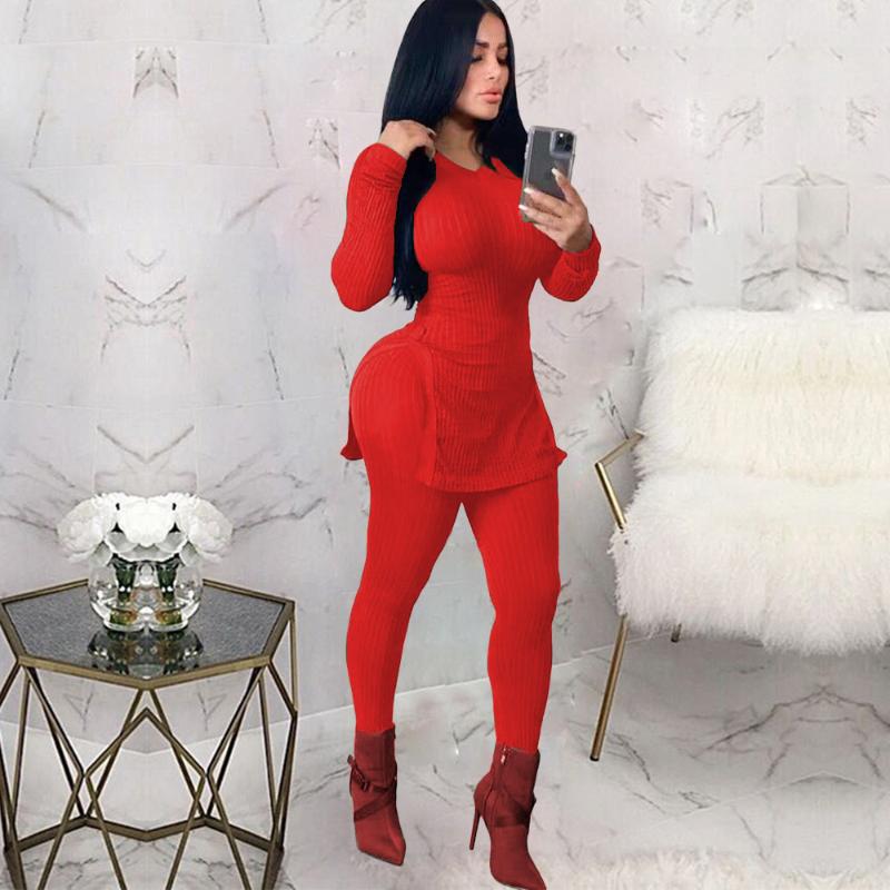 Blast European And American Women's Cross-border Hem Open Fork Pit Strip Sexy Two-piece Set Two Piece Women Tracksuits