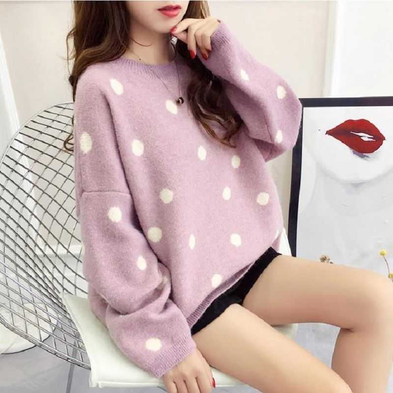 Women dots knitted pullovers sweaters coat casual girls loose Autumn winter thicken Soft knitwear for female 210524, Yellow
Women dots knitted pullovers sweaters coat casual girls loose Autumn winter thicken Soft knitwear for female 210524, Yellow