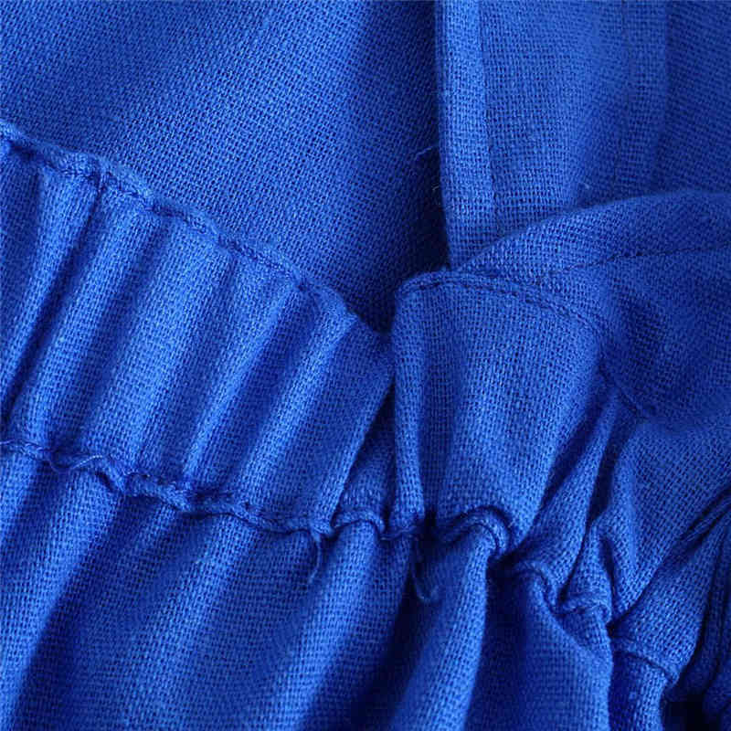 Casual Woman Blue Backless Hemp Playsuits Summer Fashion Female Safari Style Sling Rompers Ladies Streetwear Romper 210515