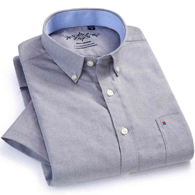 Men's Summer Casual Short Sleeve Thin Oxford Shirts Contrasting Neckband Breath Premium Quality Regular-fit Button-down Shirt 210410