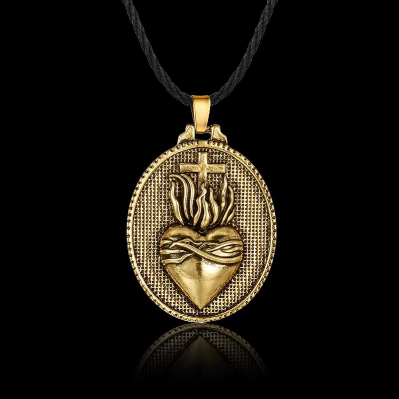 Pendant Necklaces Vintage Christian Sacred Heart Of Jesus Cross Necklace Retro Men's Golden Catholic Religious Chain
Pendant Necklaces Vintage Christian Sacred Heart Of Jesus Cross Necklace Retro Men's Golden Catholic Religious Chain