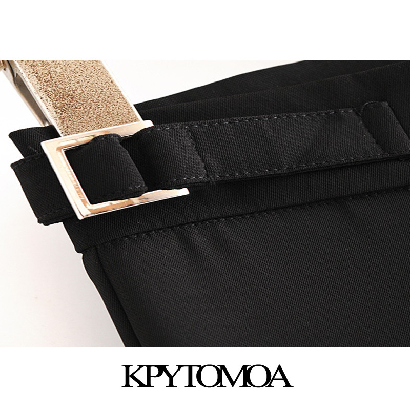 Women Fashion With Buckles Pleated Wide Leg Pants High Waist Back Zipper Female Ankle Trousers Mujer 210420