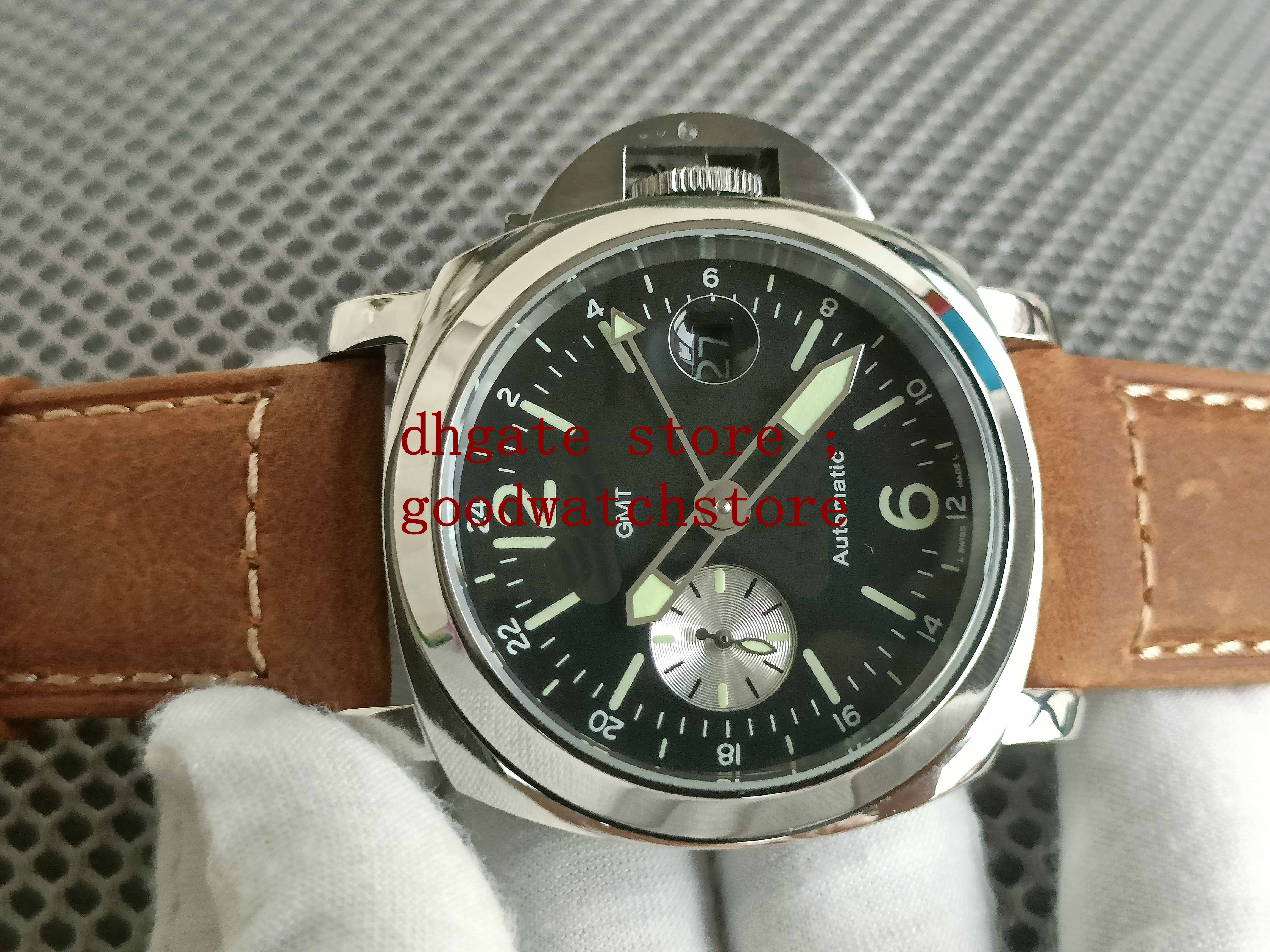 Men's Limited 44mm GMT Wristwatches Brown cow leather PAM88 Automatic Movement Quality Watches PAM 88 Bands Power savings Watch, Black
Men's Limited 44mm GMT Wristwatches Brown cow leather PAM88 Automatic Movement Quality Watches PAM 88 Bands Power savings Watch, Black