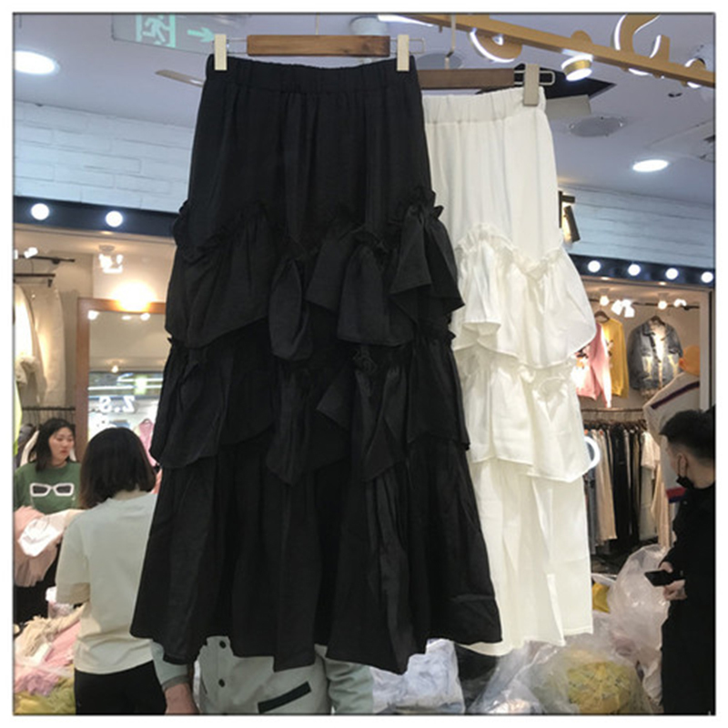 Summer Korea Fashion Women High Waist Long Skirt Ruffles Patchwork A-line Skirts all-matched Casual Multi-layer cake skirt S502 210512