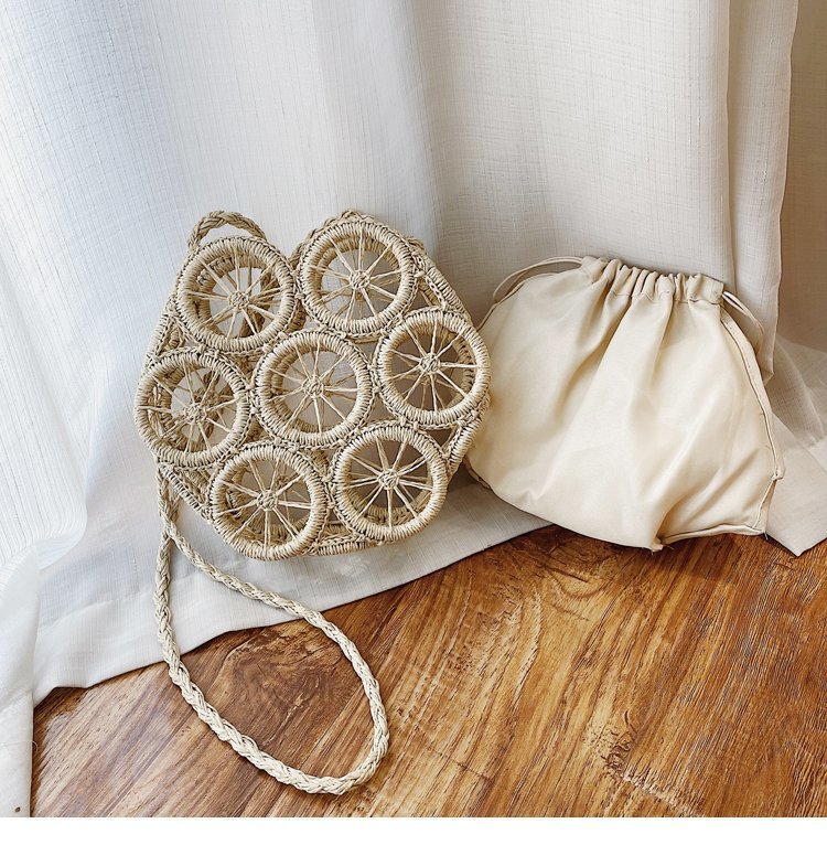 fashion rattan hollow round straw bags wicker woven women handbags summer beach shoulder crossbody bag casual lady purses