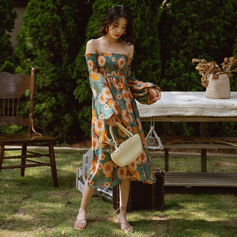 Casual Dresses 2021 Strapless Sexy Shoulder Waist Dress Summer Bali Bohemian Beach Female Seaside Holiday