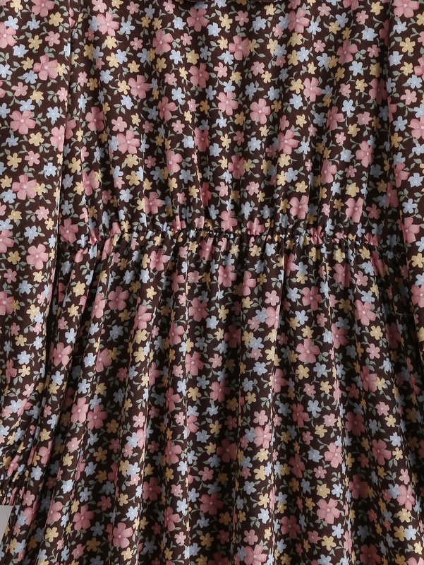 Girls Floral Print Peter Pan Collar Ruffle Hem Dress SHE