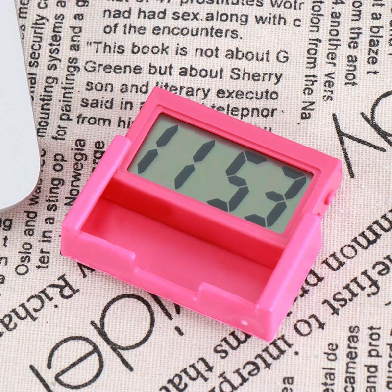 Interior Car Auto Dashboard Desk Digital Clock LCD Screen Self-Adhesive Bracket Plastic Mini Time With Battery & Table Clocks