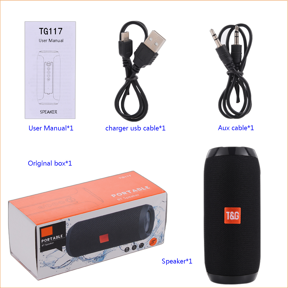 TG117 Portable Bluetooth Speaker Wireless Bass Column Waterproof Outdoor Music Vibro Speakers TF Card Subwoofer Loudspeaker
