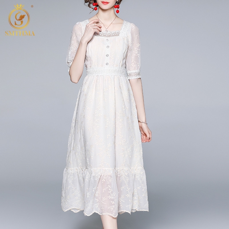 Summer Runway Style Embroidery Chiffon Midi Dresses Vintage Elegant Women Square Collar Party Dress Vestido 210520, Picture color
Summer Runway Style Embroidery Chiffon Midi Dresses Vintage Elegant Women Square Collar Party Dress Vestido 210520, Picture color