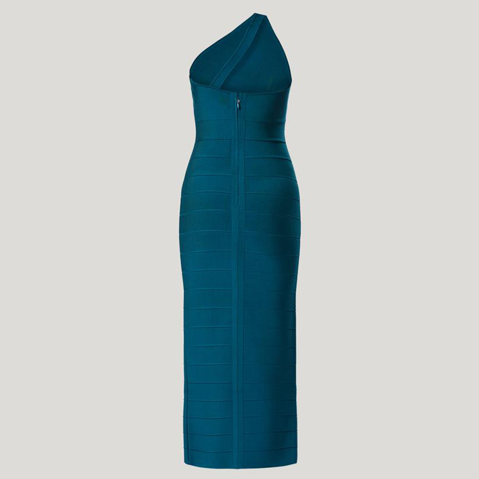 Summer Women Green One Shoulder Bodycon Bandage Dress Sexy Sleeveless Celebrity Evening Club Party Maxi Dresses 210423