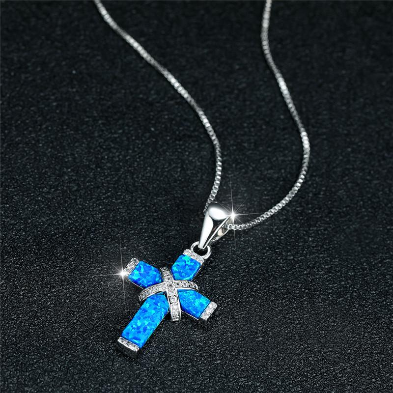 Pendant Necklaces Boho Female Crystal Cross Necklace Cute Silver Color Chain Vintage Blue Opal Stone Wedding For Women
Pendant Necklaces Boho Female Crystal Cross Necklace Cute Silver Color Chain Vintage Blue Opal Stone Wedding For Women