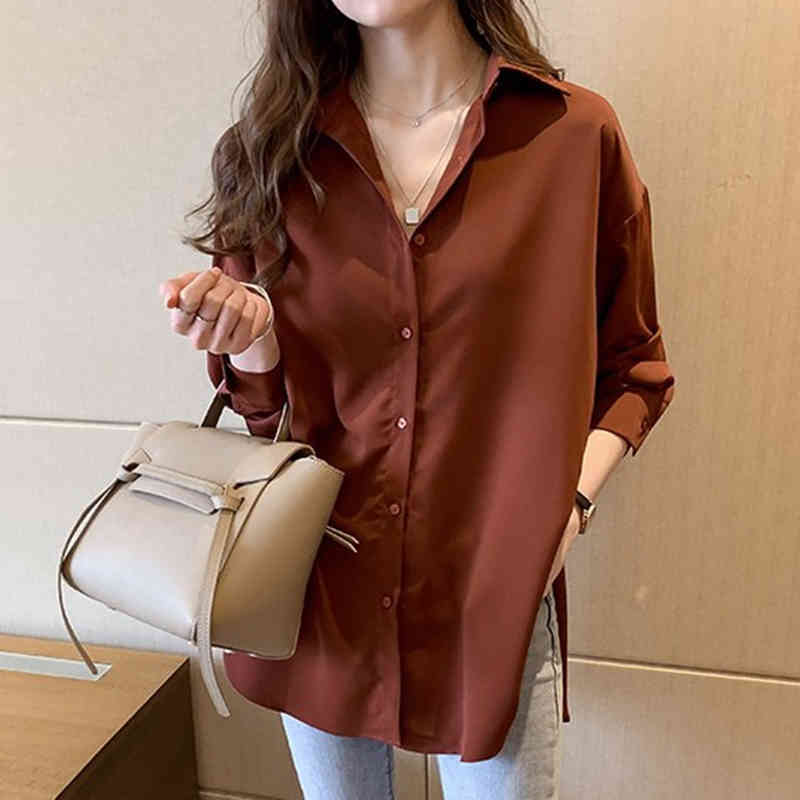Korean Loose Long Sleeve White Shirt Women Fashion Plus Size 4XL Chiffon Blouse Solid Single Breasted Cardigans 11576 210427