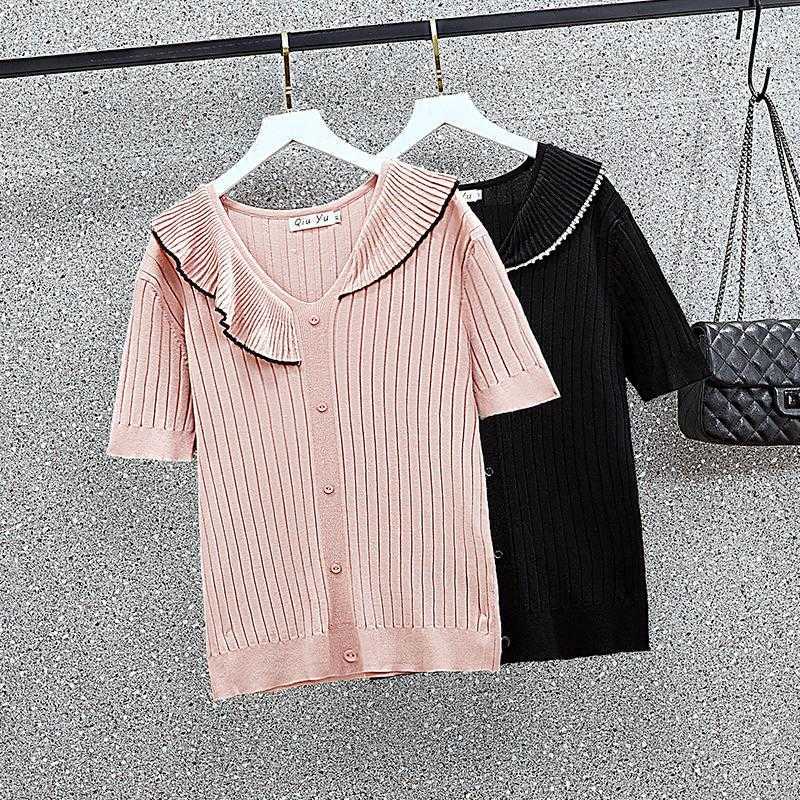 3XL Large size ladies summer Oversized women sweater short sleeve T-shirt fashion ruffle thin knitting pullover T-shirt top 210604, Pink
3XL Large size ladies summer Oversized women sweater short sleeve T-shirt fashion ruffle thin knitting pullover T-shirt top 210604, Pink