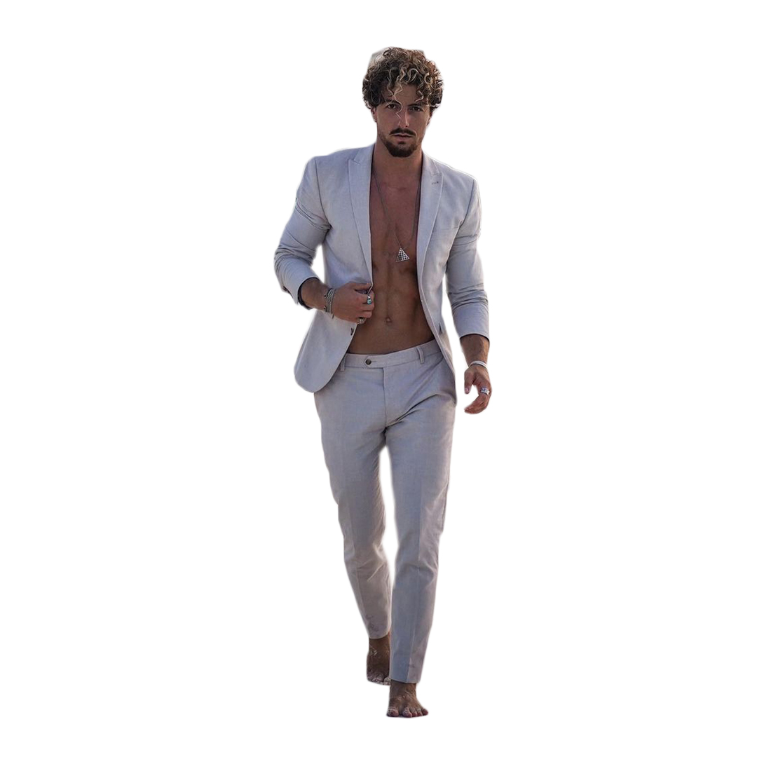 High Quality Summer Beach Tuxedos Slim Fit Groom Wedding Suits Mens Prom Party Outfit Two Pieces (Jacket+Pants)