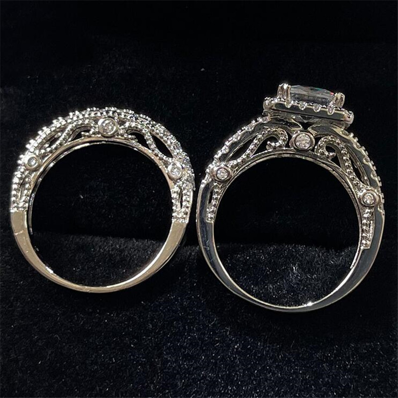Choucong Women Fine Wedding Rings Luxury Jewelry Couple Real 925 Sterling Silver Princess Cut White Topaz CZ Diamond Gemstones Engagement Bridal Ring 