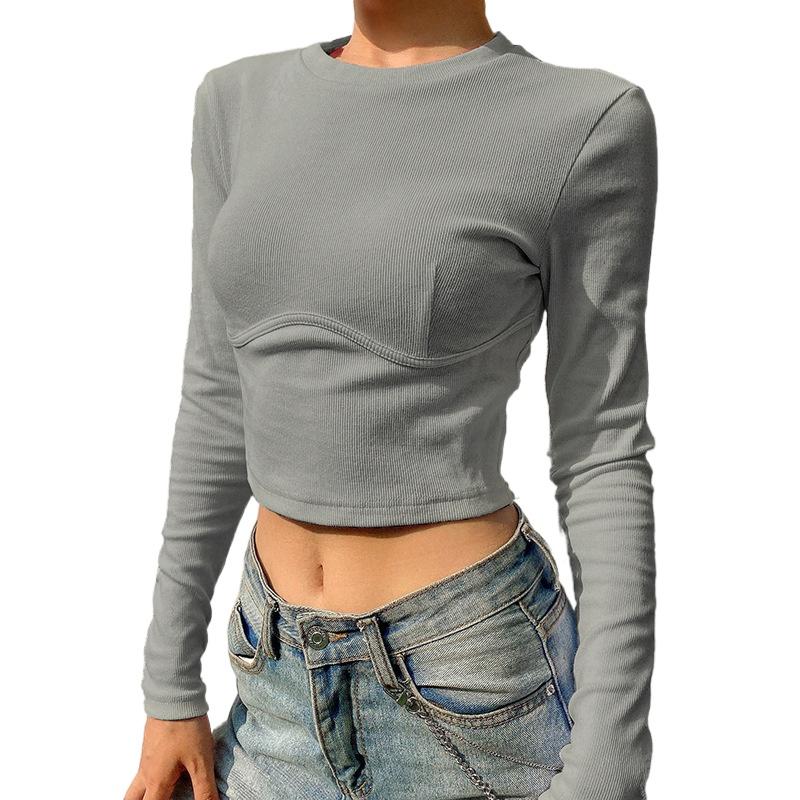 Women's T-Shirt Fashion Shirt Europe And The United States In Spring Slim Chest-shaped Solid-color Round Collar Longsleeved T-shirts, Gray
Women's T-Shirt Fashion Shirt Europe And The United States In Spring Slim Chest-shaped Solid-color Round Collar Longsleeved T-shirts, Gray