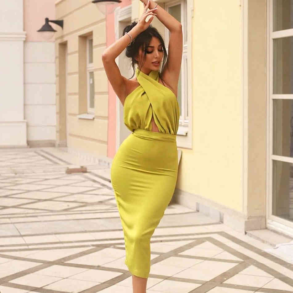 Latest Summer Backless Dress Women Celebrity Blue Halter Hollow Out Sexy Sleeveless Evening Party Lady Vestidos 210423