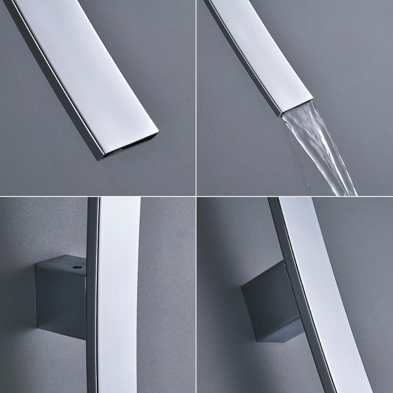 Rozin Wall Mounted 70cm Spout Waterfall Basin Faucet Single Handle Chrome Bathroom Mixer Tap Concealed Sink Torneira Faucets