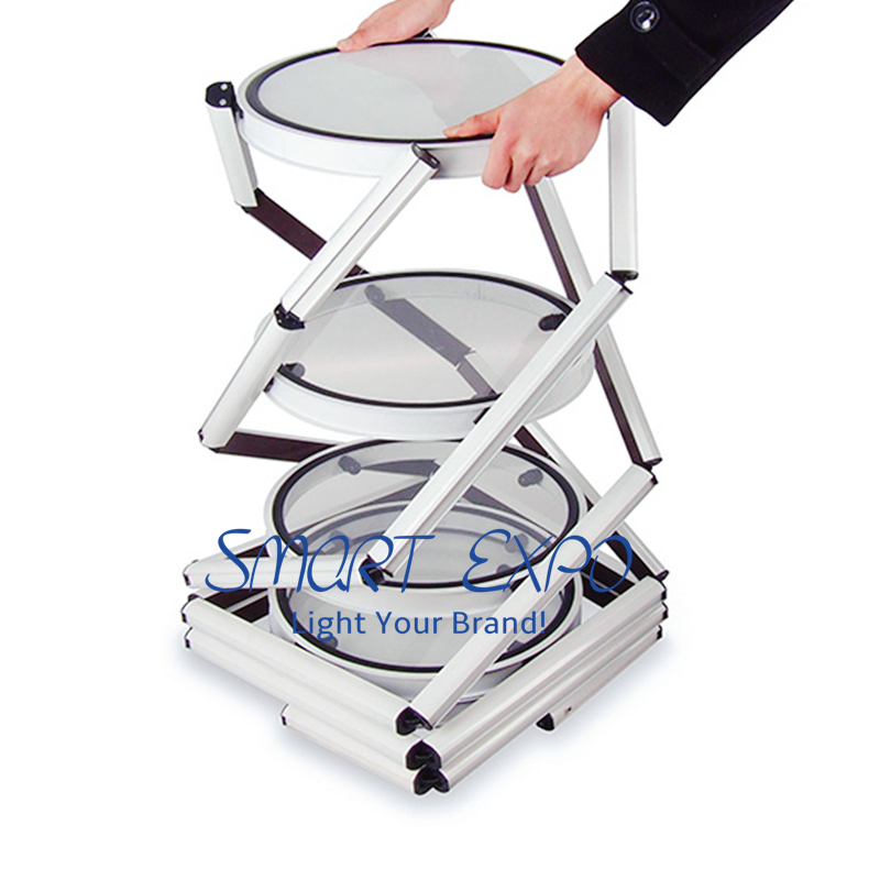 6-Layer Portable Collapsible Advertising Display Case with Twist Aluminum Structure Transparent Lens Cover Top LED Light Easy Carry Bag