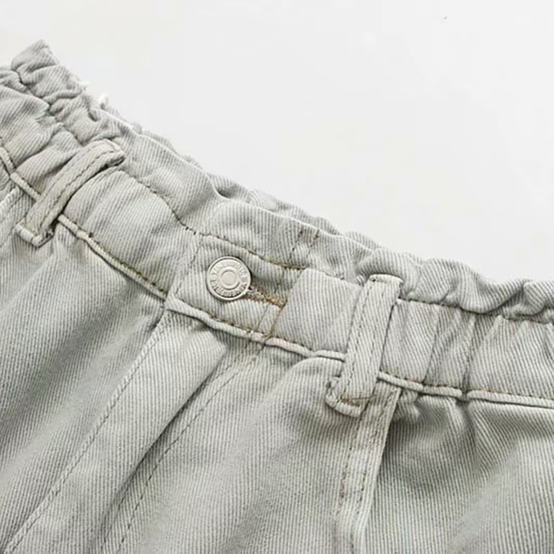 Vintage High Waist Jeans Women Paperbag Pants Streetwear Elastic Pleated Denim Trousers Casual Long Pocket Mom 210515