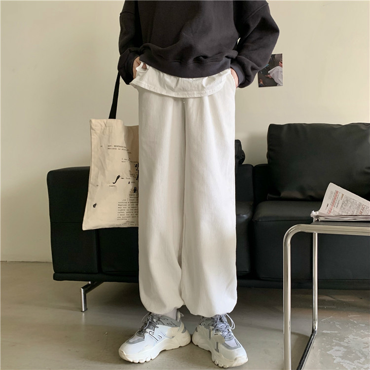 Nomikuma Corduroy Drawstring Harem Pants Korean Solid Lace Up Stretch High Waist Long Trousers Autumn New Women Pants 6C756 210427