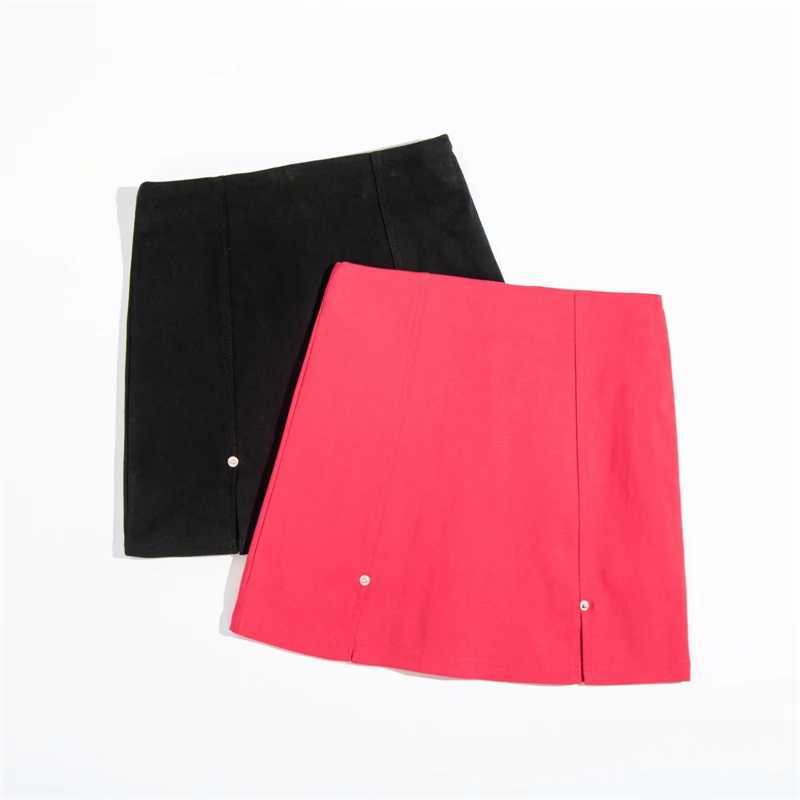 Summer Personality Split Red Pink Corduroy Pencil Micro-bomb Sexy Double Layer Safety Girl Female Skirt E278 210603