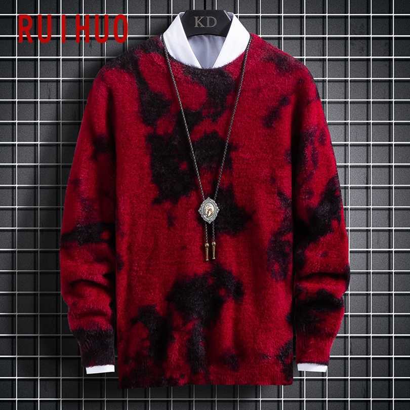 RUIHUO 2021 Tie Dye Sweater Men Coats Jumper Men Sweater Korean Fashion Clothing Men Sweaters M-3XL Y0907