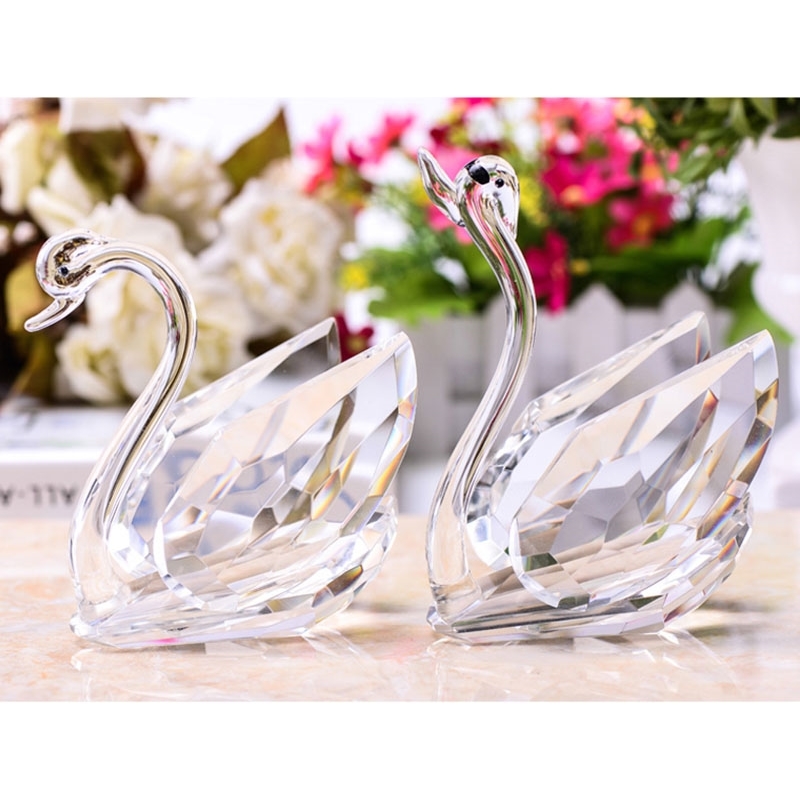 2Pcs Crystal Swans Ornaments Glass Figurines Paperweight Crafts Fengshui Home Decoration Wedding Valentine's Day Gifts Souvenir 210804