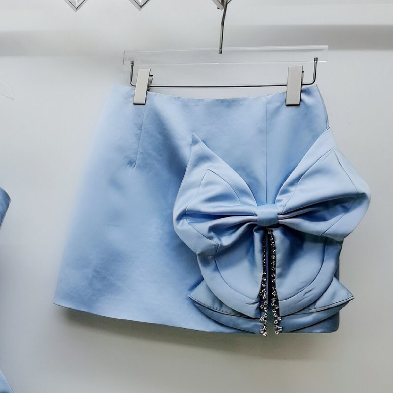 mini skrt women young lady sweet crystal split with big bow ligh blue black party sexy night club shirts mujer faldas 210421