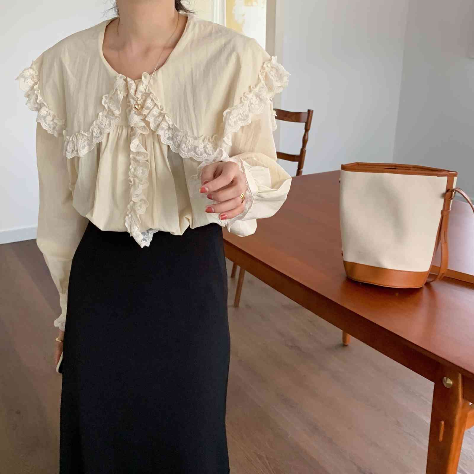 Apricot Office Lady Casual Brief Chic Loose Retro Gentle Blouses Tops Streetwear All Match Stylish Shirts 210416