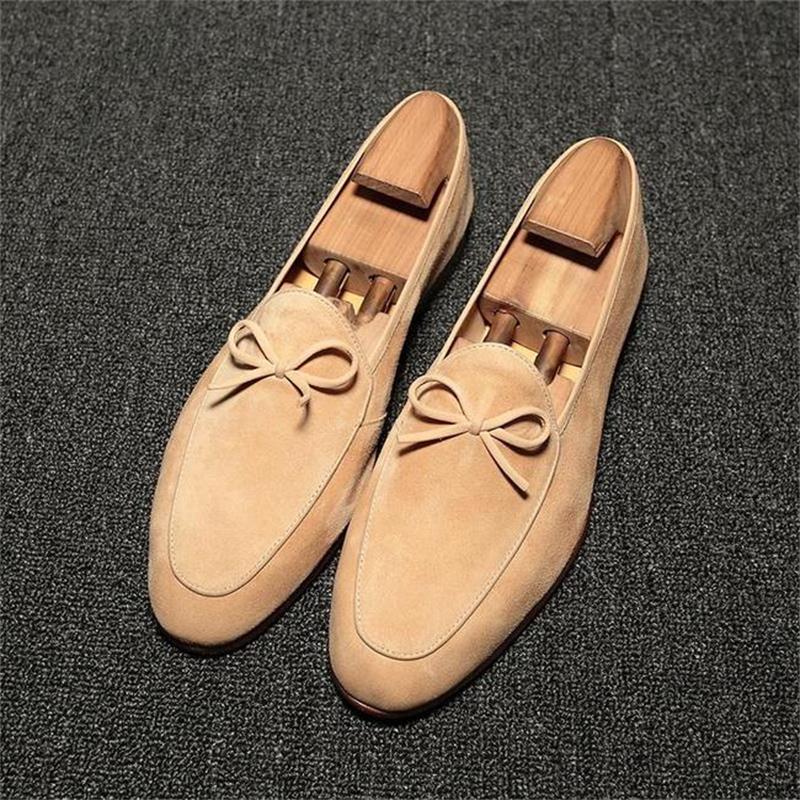 Loafers Men Shoes Autumn Suede Breathable Comfortable Bow Decoration Low Heel Round Head Classic Versatile ZQ0122
