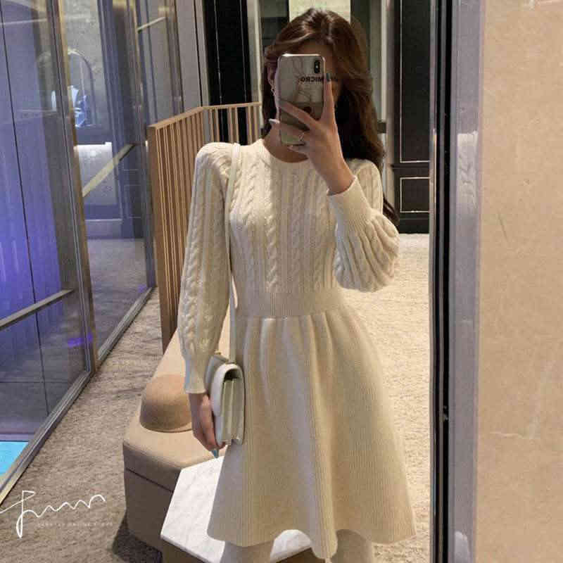 Women Winter Long Sleeve Slim Pullover Sweater Dress Women's Knitting O Neck Basic Female Fashion Causal Dresses 210428