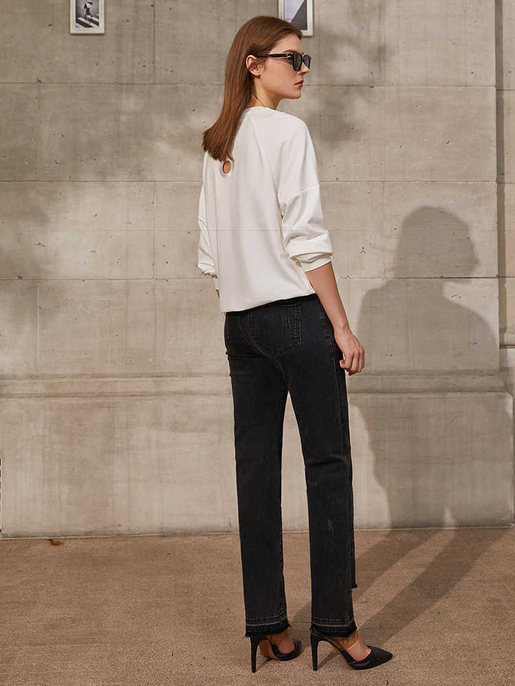 Minimalism Spring Summer Causal Jeans For Women Fashion High Waist Slim Fit Irregular Hem Pants Women's 12130096 210527