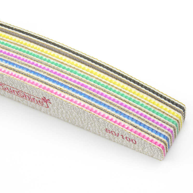 50pcs Nail File Sunshine Strong Sandpaper Washable 80/100/150/180/240/320 Buffer Block For Manicure Emery Board Boat Files 210630