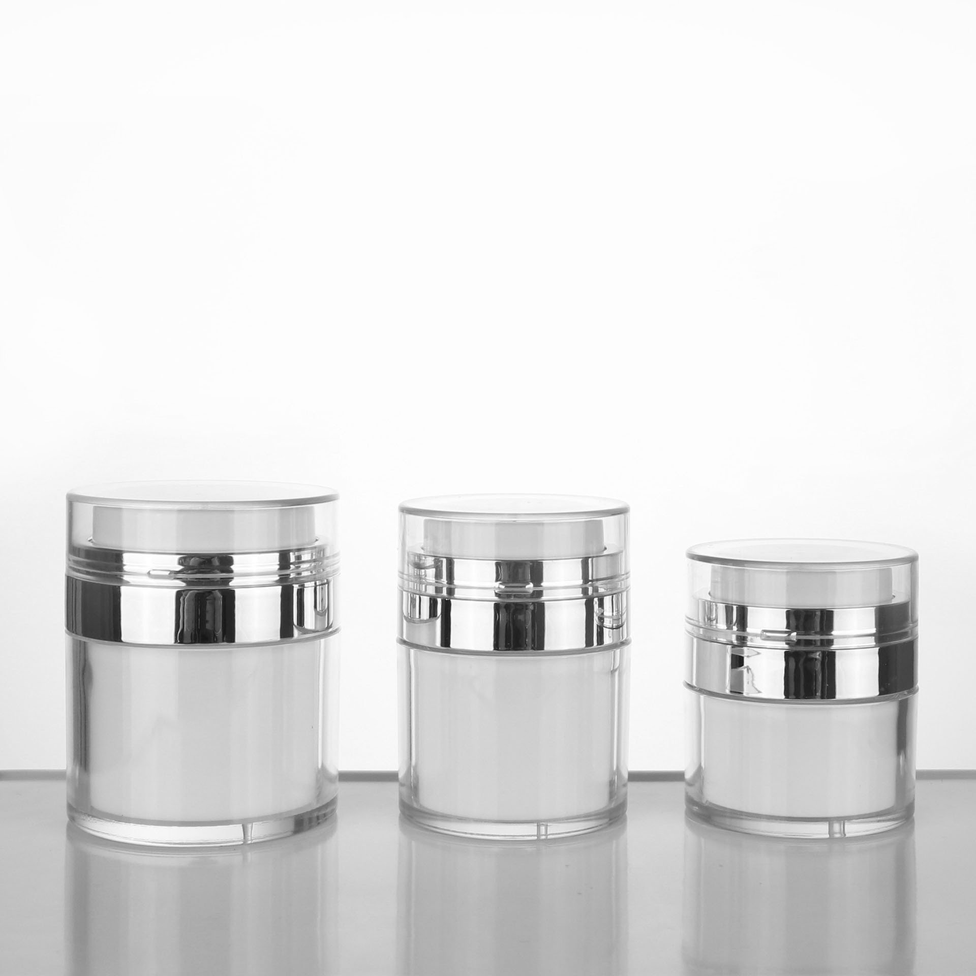 15 30 50G Pearl White Acrylic Airless Jar Cream Jar With Silver Collar 15 30 50ML Cosmetic Vacuum Lotion Jar Pump Bottle
15 30 50G Pearl White Acrylic Airless Jar Cream Jar With Silver Collar 15 30 50ML Cosmetic Vacuum Lotion Jar Pump Bottle