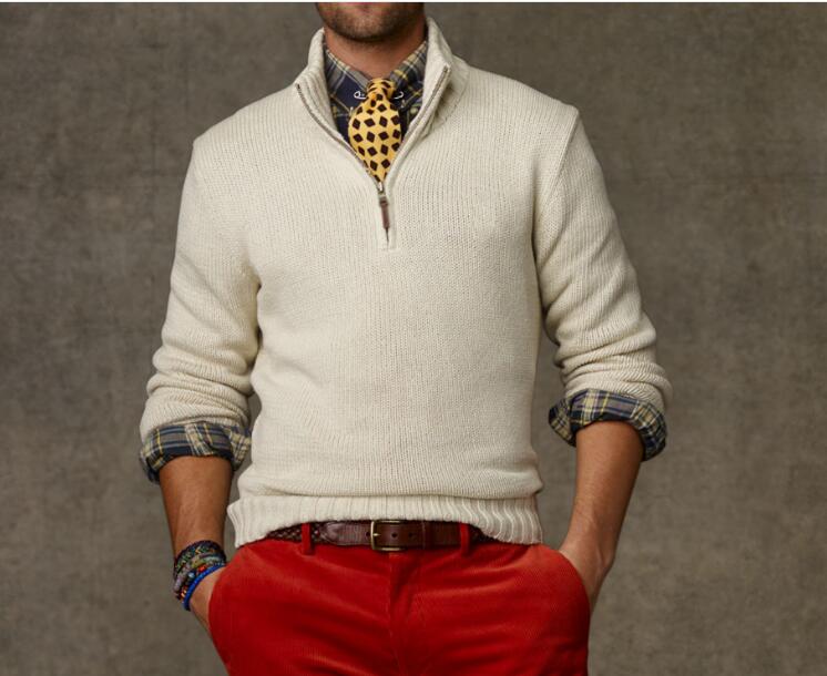 2021 new High Quality Winter Spring Men's polo small horse Stand Collar Zipper Thicken Sweater Knitwear Men's Button Flower Sweater Fashion 