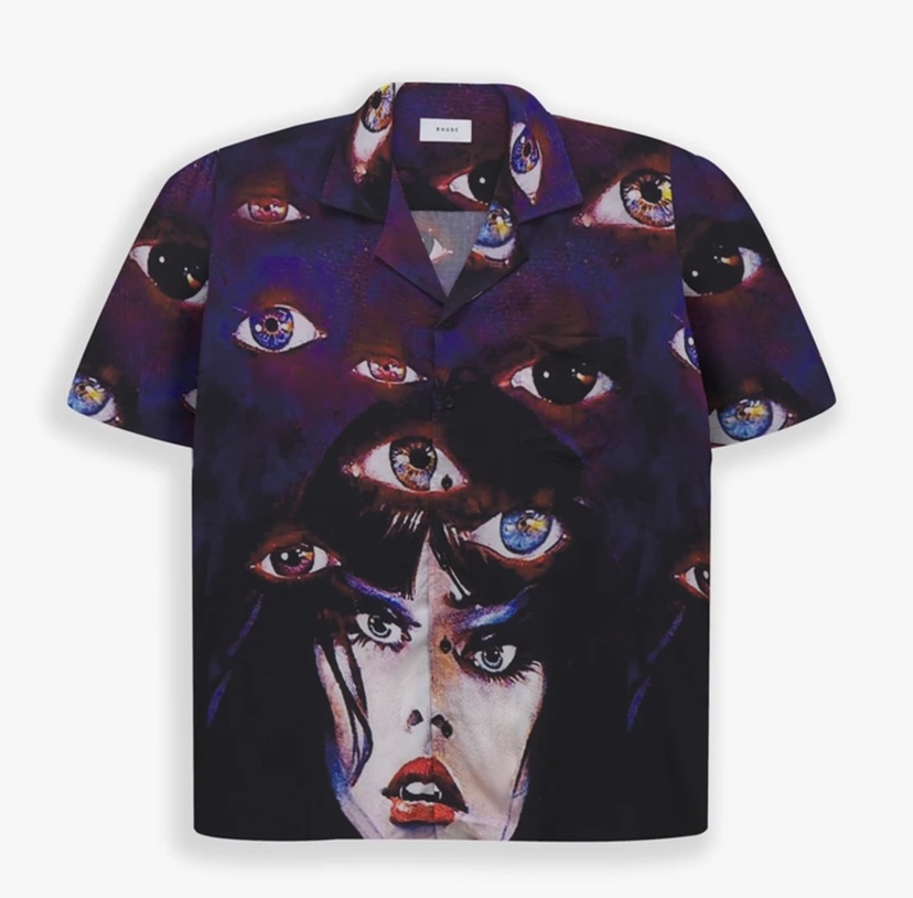rhude Ins red trend bowling eye print shirt for men and women, White;black