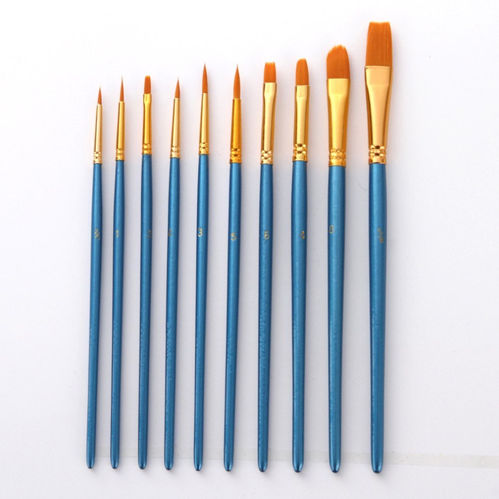 Artist Nylon Kwast Professional Aquarel Acryl Houten Handvat Painting Borstels Art Delivers Paper 10 Pcs