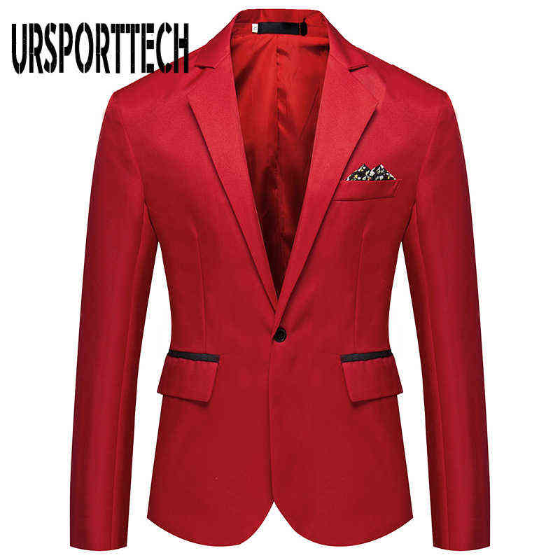 Korean Men's Blazer Slim Fit Suit Jacket Masculino Cotton One Buckle Blazer Black Blue White Plus Size Wedding Blazer Mens Coat 211111