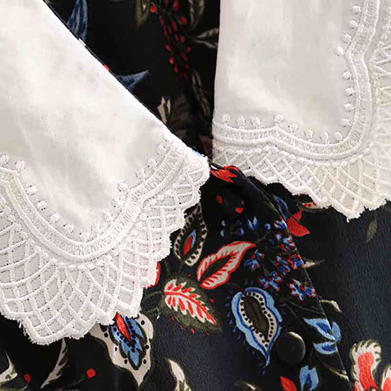 Spring Vintage Mini Dress Women Floral Print Lace Embroidery Collar Elegant es Female Half Sleeve Casual 210515